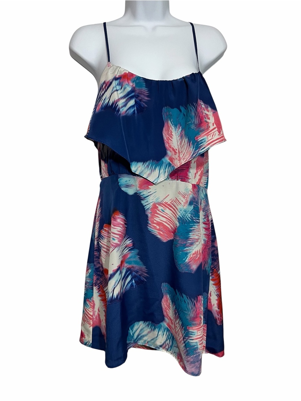 Neiman Marcus Navy Blue Floral Print Mini Dress Size Small Summer Beach Resort